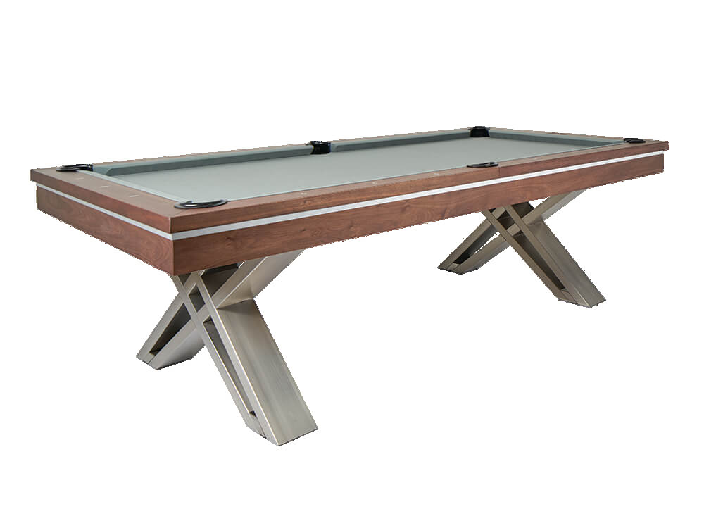 Presidential Pierce billiard table in the supplied Natural Walnut finish with Steel Gray cloth